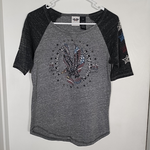 Harley-Davidson Tops - Harley Davidson Womens S Baseball Tee Shirt Top Eagle Graphic Stars Rhinestones